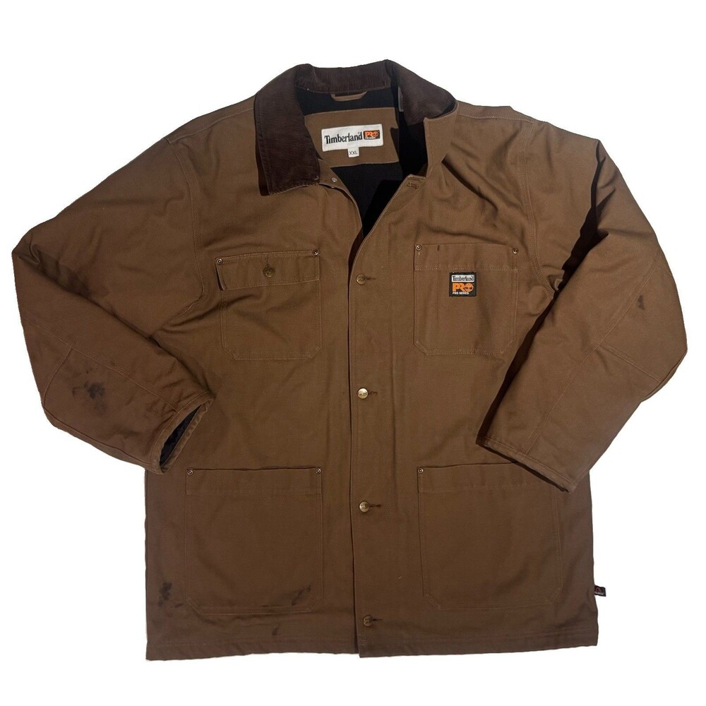VTG Timberland Pro Polartec Canvas Lined Jacket 2XL Brown Chore Workwear Utility